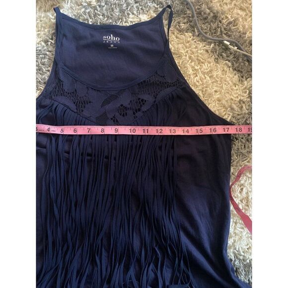 SOHO New York & Co women's navy blue fringe sleeveless racerback tank top size M - Picture 6 of 6